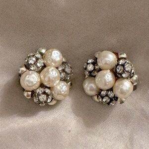 Vintage cubic zirconia and pearl clip on earrings